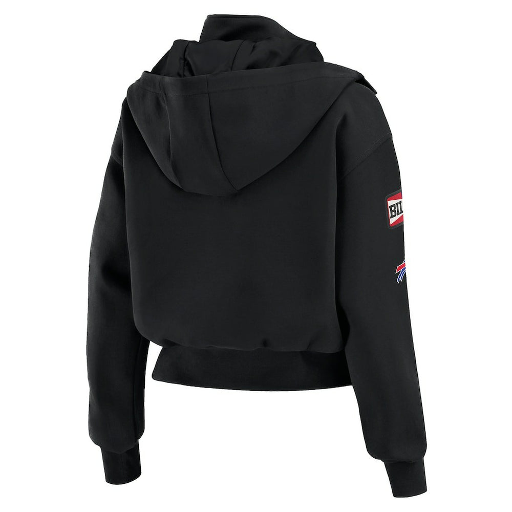Buffalo Bills  WEAR by Erin Andrews Women's Tri-Blend Patch Pocket Cropped Full-Zip Bomber Hoodie Jacket