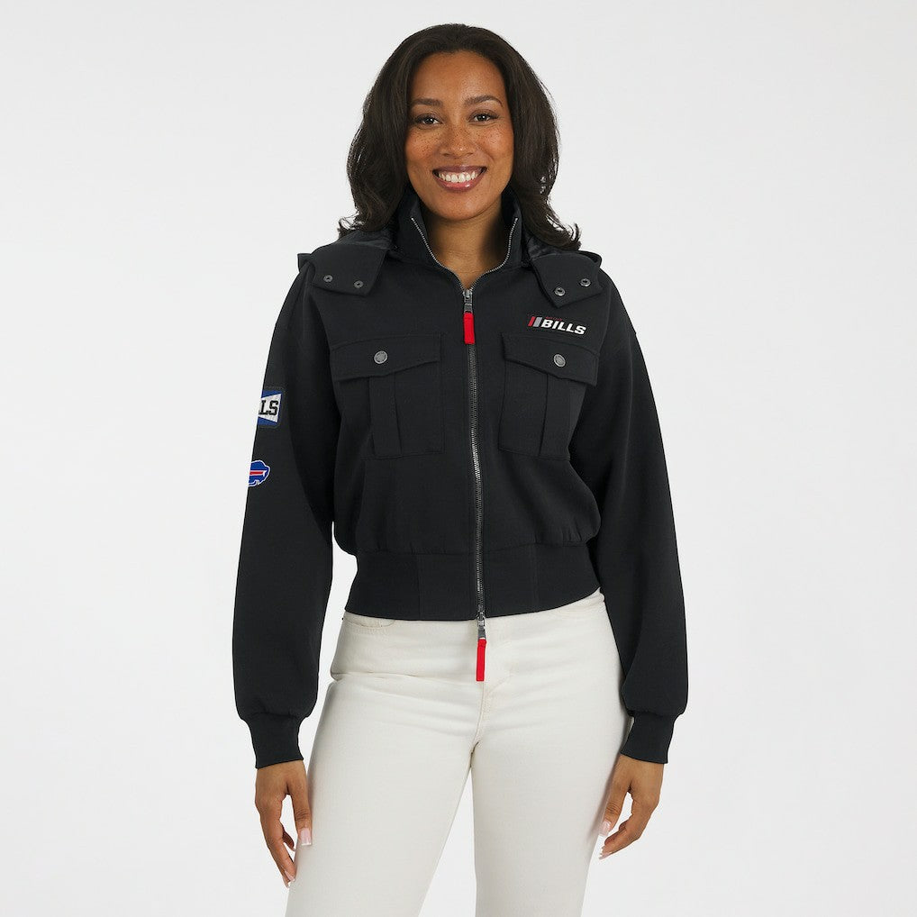 Buffalo Bills  WEAR by Erin Andrews Women's Tri-Blend Patch Pocket Cropped Full-Zip Bomber Hoodie Jacket