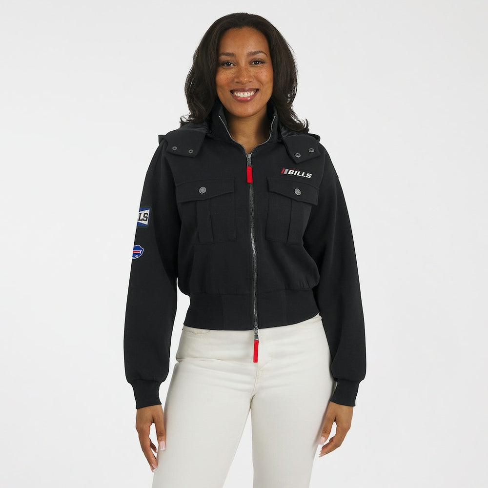 Buffalo Bills  WEAR by Erin Andrews Women's Tri-Blend Patch Pocket Cropped Full-Zip Bomber Hoodie Jacket