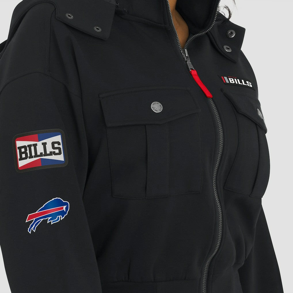Buffalo Bills  WEAR by Erin Andrews Women's Tri-Blend Patch Pocket Cropped Full-Zip Bomber Hoodie Jacket