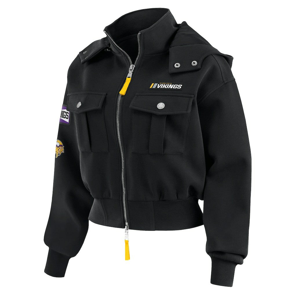 Minnesota Vikings  WEAR by Erin Andrews Women's Tri-Blend Patch Pocket Cropped Full-Zip Bomber Hoodie Jacket