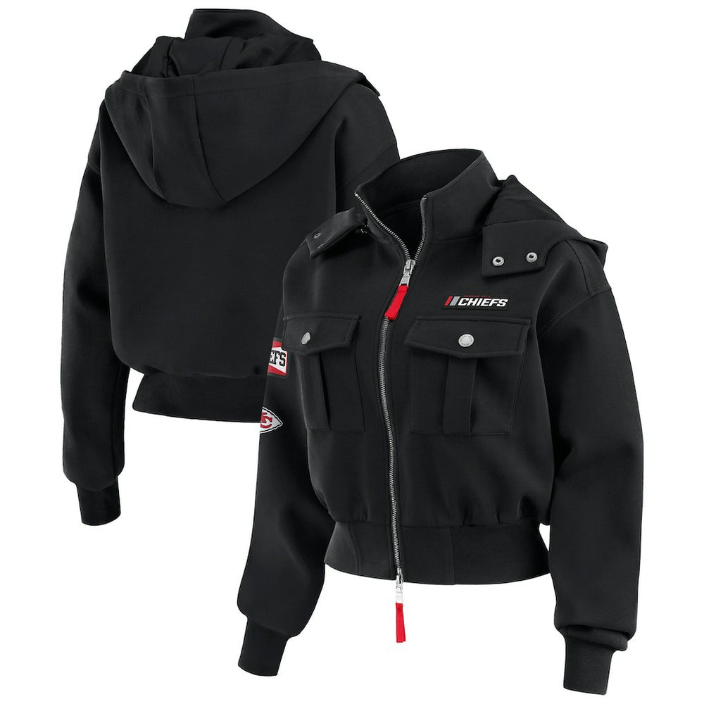 Kansas City Chiefs  WEAR by Erin Andrews Women's Tri-Blend Patch Pocket Cropped Full-Zip Bomber Hoodie Jacket