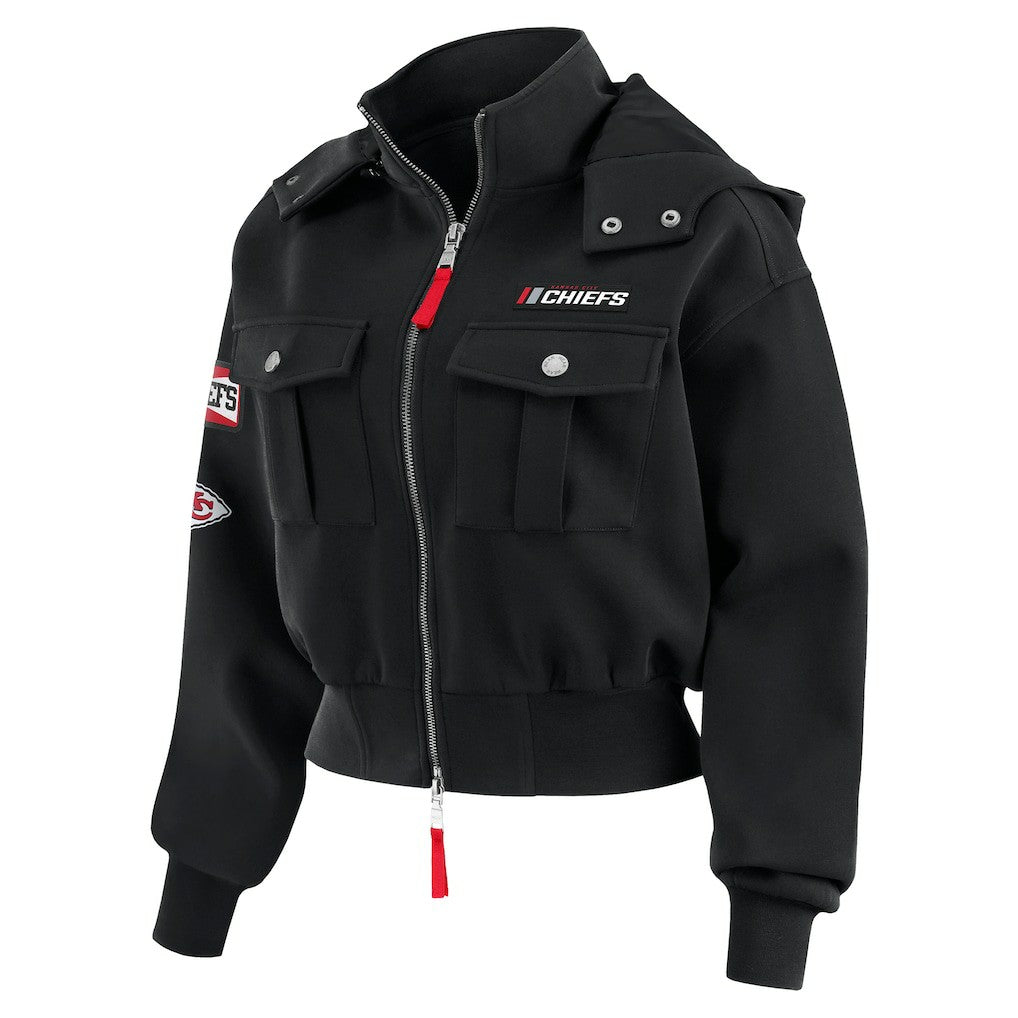 Kansas City Chiefs  WEAR by Erin Andrews Women's Tri-Blend Patch Pocket Cropped Full-Zip Bomber Hoodie Jacket