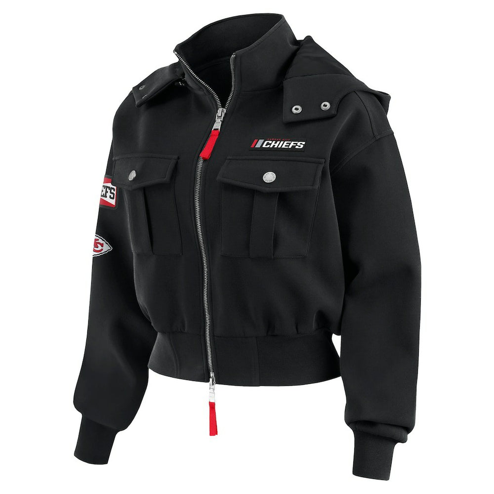 Kansas City Chiefs  WEAR by Erin Andrews Women's Tri-Blend Patch Pocket Cropped Full-Zip Bomber Hoodie Jacket