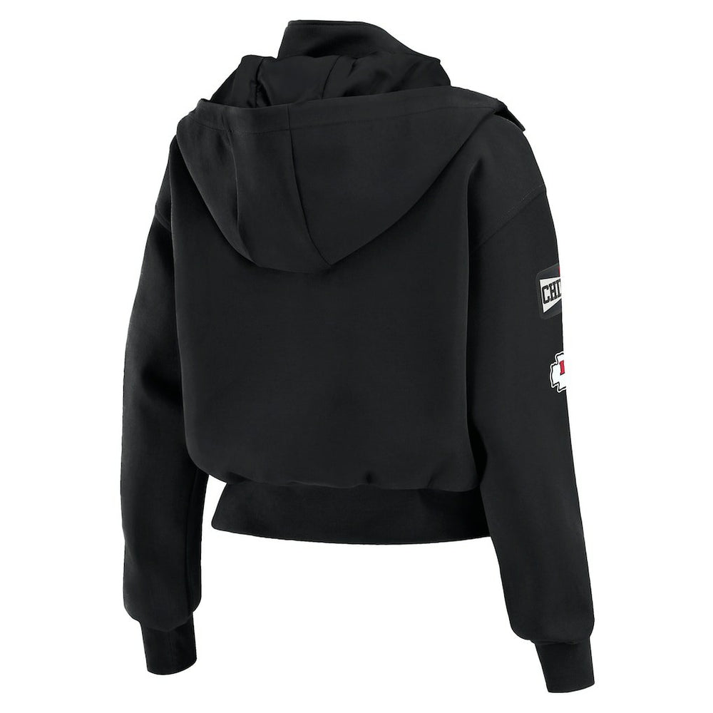 Kansas City Chiefs  WEAR by Erin Andrews Women's Tri-Blend Patch Pocket Cropped Full-Zip Bomber Hoodie Jacket