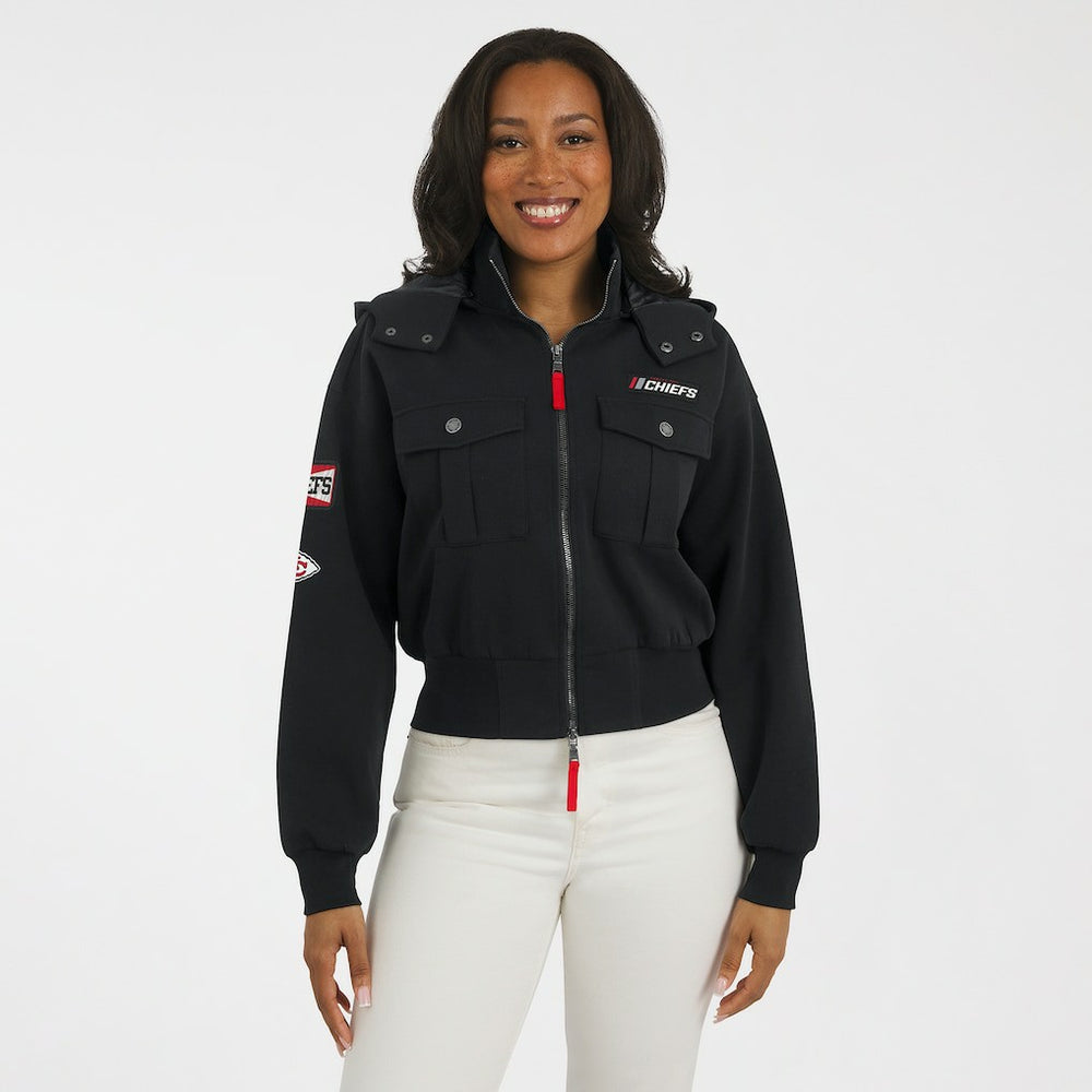 Kansas City Chiefs  WEAR by Erin Andrews Women's Tri-Blend Patch Pocket Cropped Full-Zip Bomber Hoodie Jacket