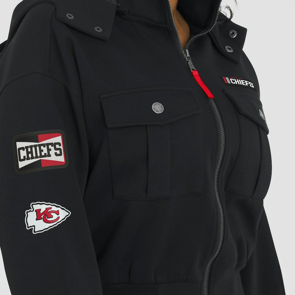 Kansas City Chiefs  WEAR by Erin Andrews Women's Tri-Blend Patch Pocket Cropped Full-Zip Bomber Hoodie Jacket