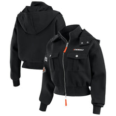 Cincinnati Bengals  WEAR by Erin Andrews Women's Tri-Blend Patch Pocket Cropped Full-Zip Bomber Hoodie Jacket