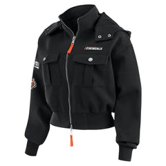 Cincinnati Bengals  WEAR by Erin Andrews Women's Tri-Blend Patch Pocket Cropped Full-Zip Bomber Hoodie Jacket