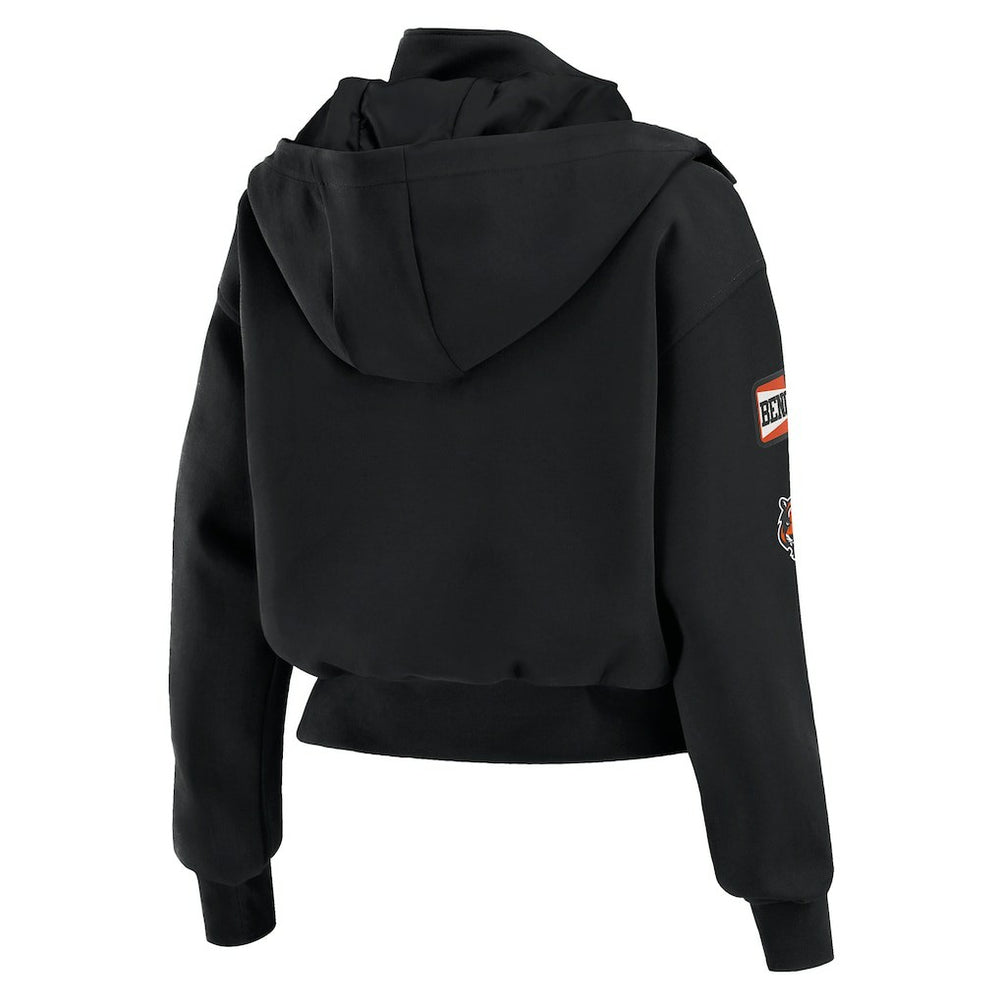 Cincinnati Bengals  WEAR by Erin Andrews Women's Tri-Blend Patch Pocket Cropped Full-Zip Bomber Hoodie Jacket