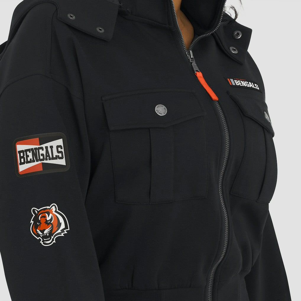 Cincinnati Bengals  WEAR by Erin Andrews Women's Tri-Blend Patch Pocket Cropped Full-Zip Bomber Hoodie Jacket