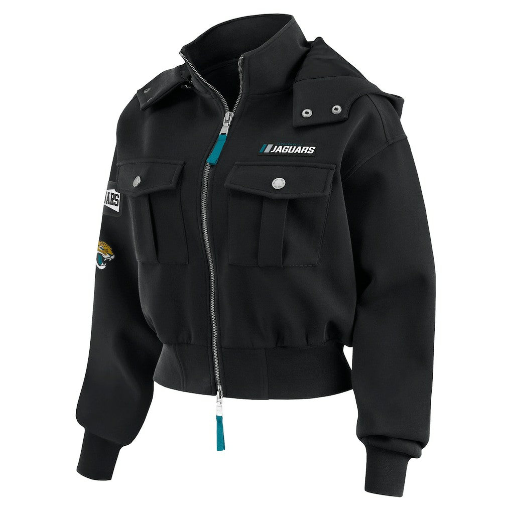 Jacksonville Jaguars  WEAR by Erin Andrews Women's Tri-Blend Patch Pocket Cropped Full-Zip Bomber Hoodie Jacket
