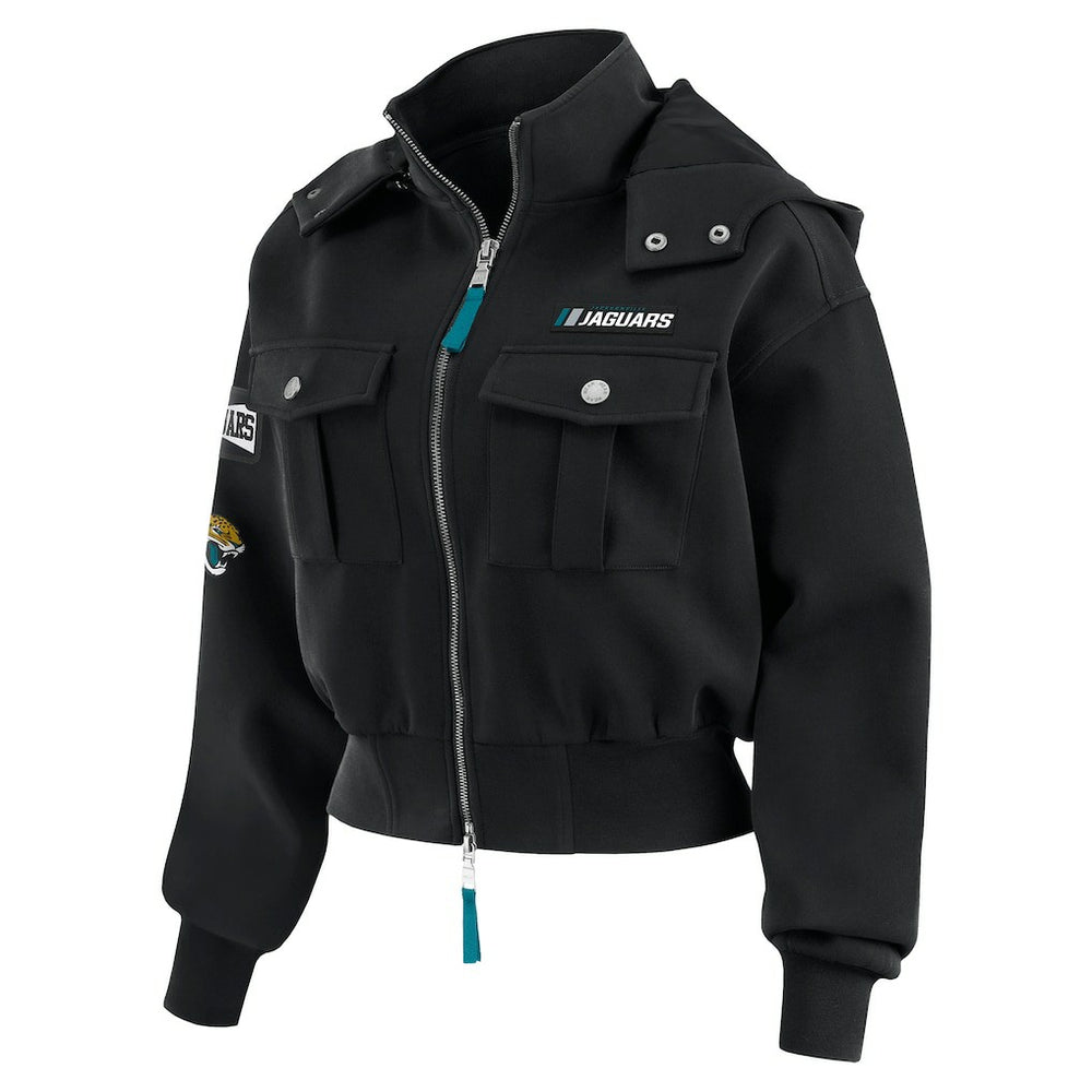 Jacksonville Jaguars  WEAR by Erin Andrews Women's Tri-Blend Patch Pocket Cropped Full-Zip Bomber Hoodie Jacket