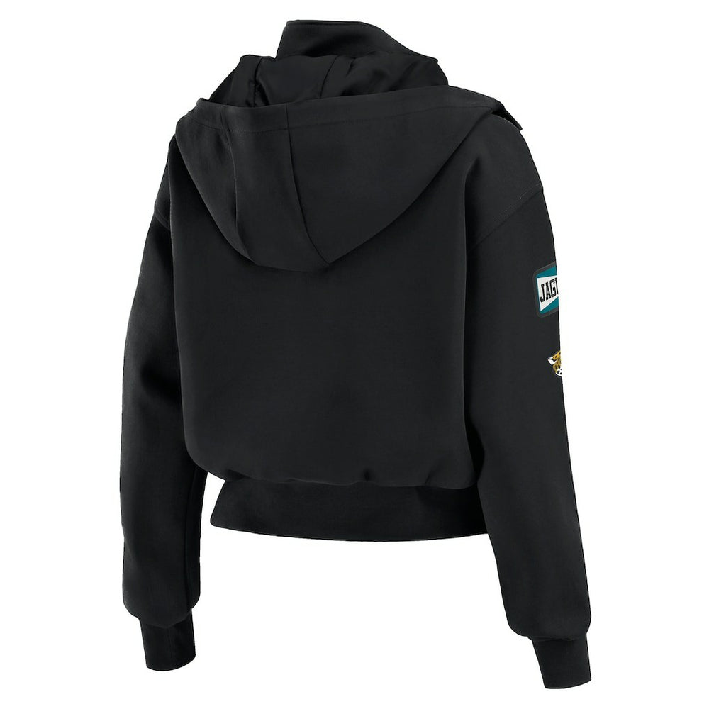 Jacksonville Jaguars  WEAR by Erin Andrews Women's Tri-Blend Patch Pocket Cropped Full-Zip Bomber Hoodie Jacket