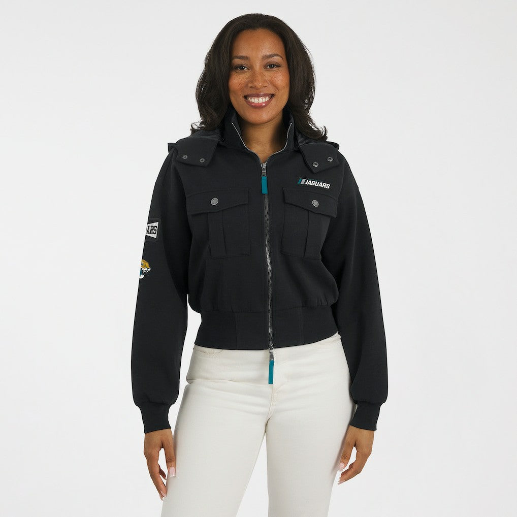 Jacksonville Jaguars  WEAR by Erin Andrews Women's Tri-Blend Patch Pocket Cropped Full-Zip Bomber Hoodie Jacket