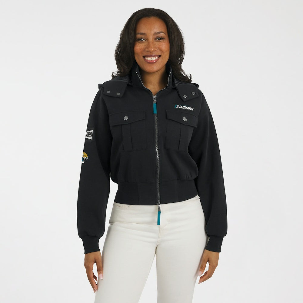 Jacksonville Jaguars  WEAR by Erin Andrews Women's Tri-Blend Patch Pocket Cropped Full-Zip Bomber Hoodie Jacket