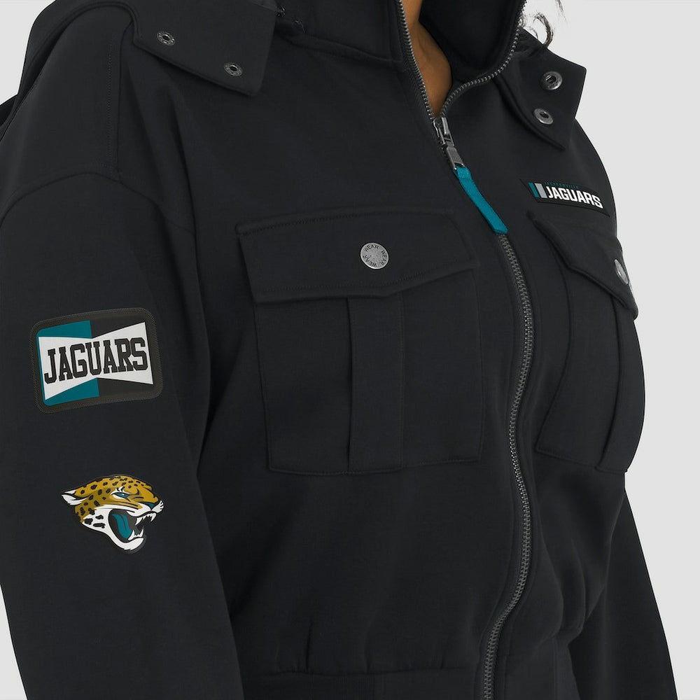 Jacksonville Jaguars  WEAR by Erin Andrews Women's Tri-Blend Patch Pocket Cropped Full-Zip Bomber Hoodie Jacket