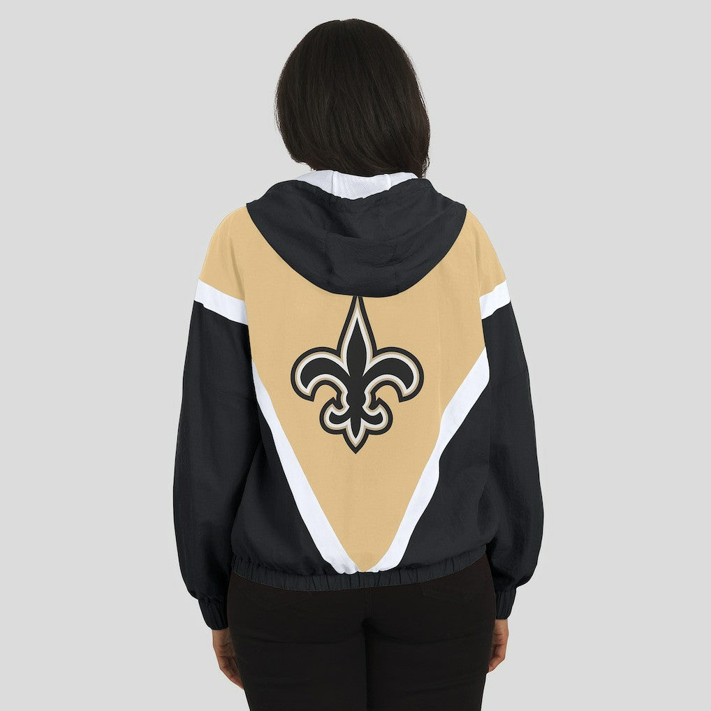 New Orleans Saints  WEAR by Erin Andrews Women's Retro Crinkle Full-Zip Hoodie Windbreaker