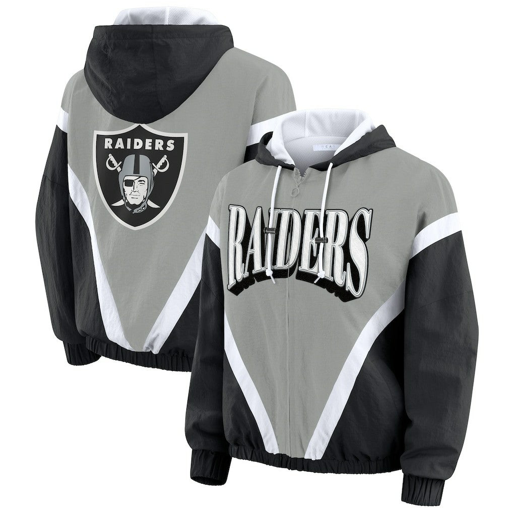 Las Vegas Raiders  WEAR by Erin Andrews Women's Retro Crinkle Full-Zip Hoodie Windbreaker