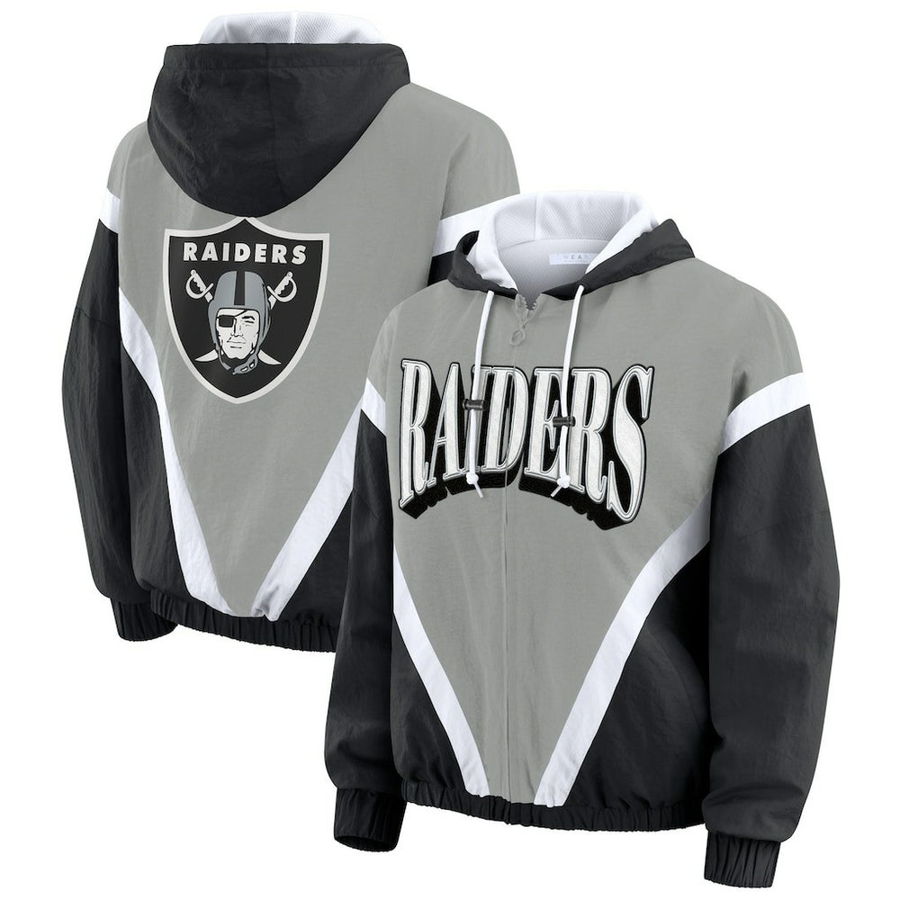 Las Vegas Raiders  WEAR by Erin Andrews Women's Retro Crinkle Full-Zip Hoodie Windbreaker