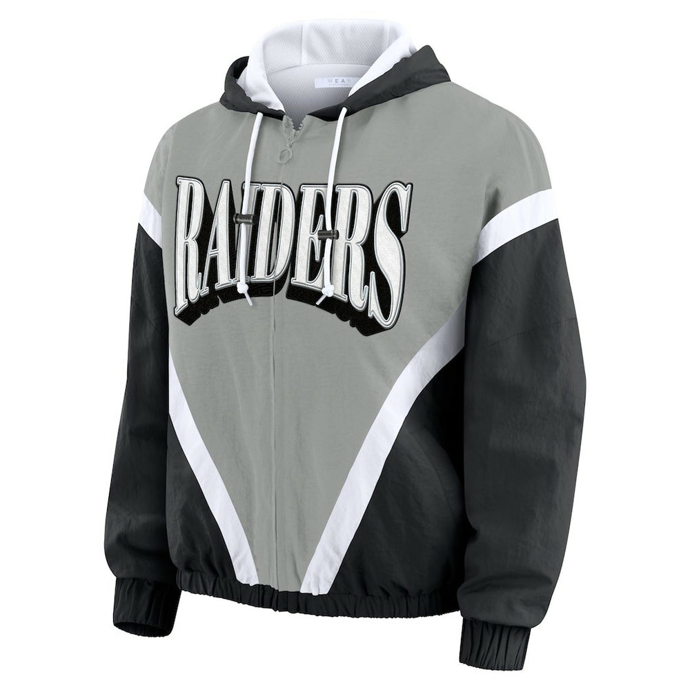 Las Vegas Raiders  WEAR by Erin Andrews Women's Retro Crinkle Full-Zip Hoodie Windbreaker