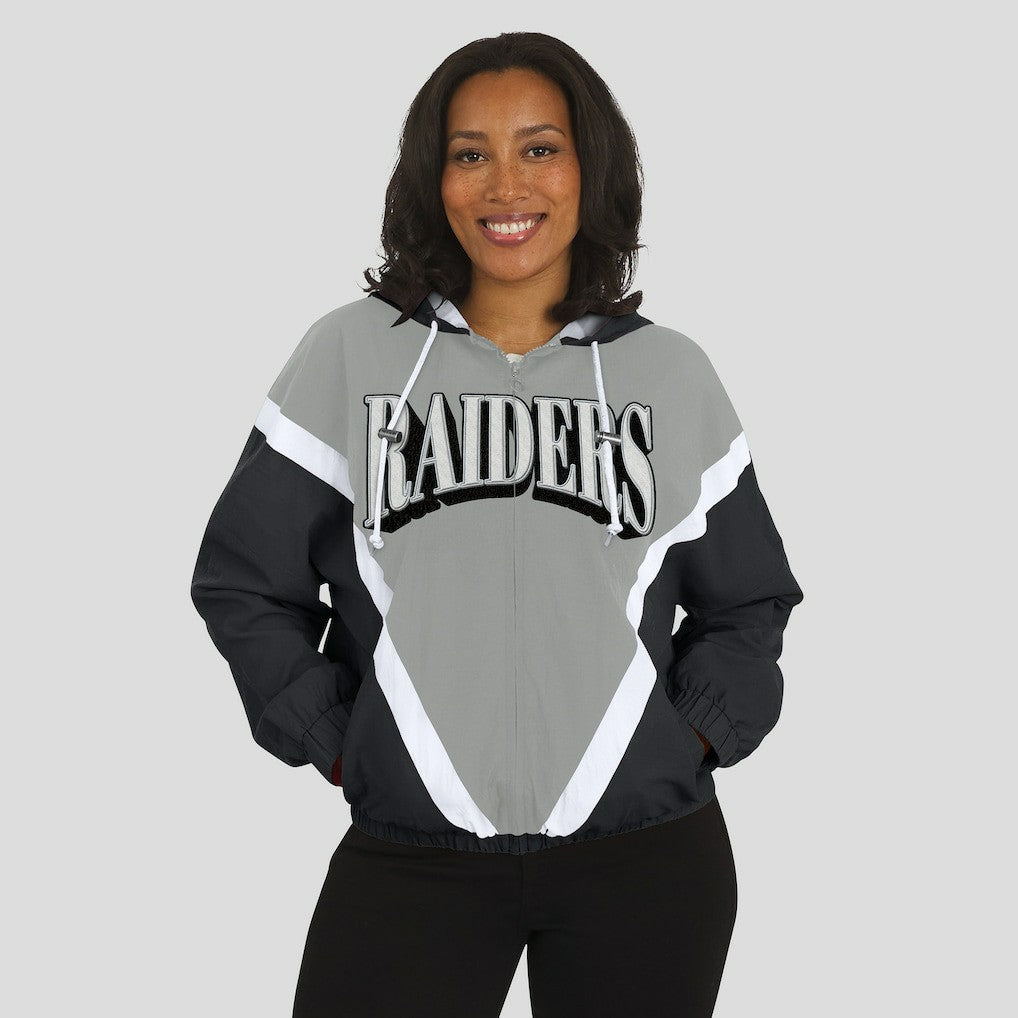 Las Vegas Raiders  WEAR by Erin Andrews Women's Retro Crinkle Full-Zip Hoodie Windbreaker