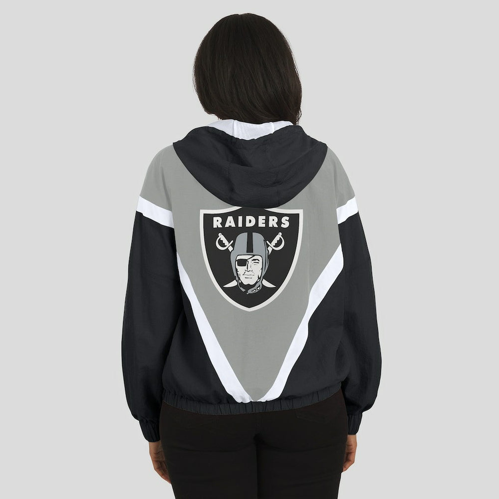 Las Vegas Raiders  WEAR by Erin Andrews Women's Retro Crinkle Full-Zip Hoodie Windbreaker