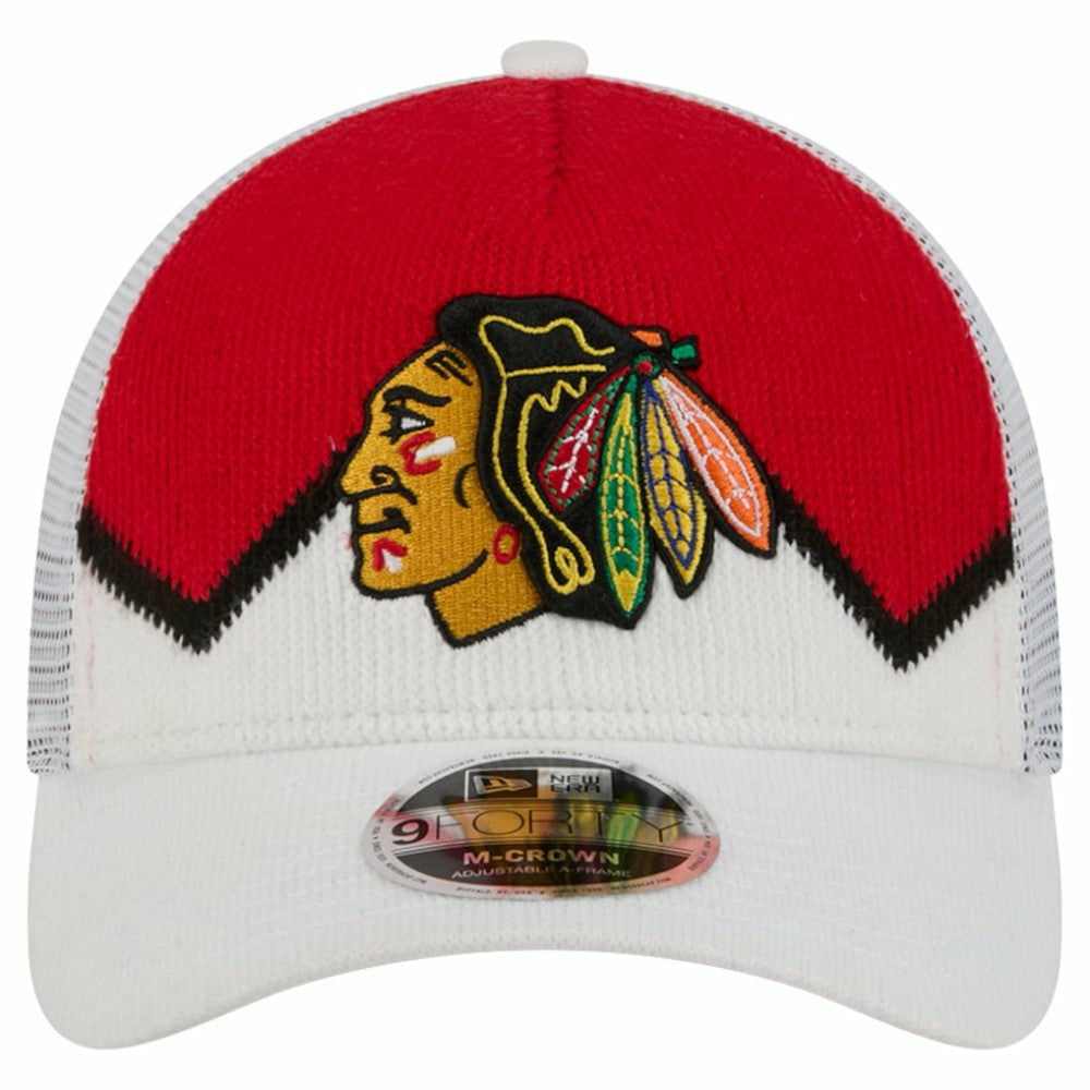 Chicago Blackhawks New Era Hockey Sock 9FORTY A-Frame M-Crown Adjustable Trucker Hat For Sale