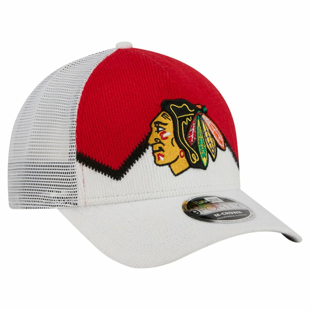 Chicago Blackhawks New Era Hockey Sock 9FORTY A-Frame M-Crown Adjustable Trucker Hat For Sale