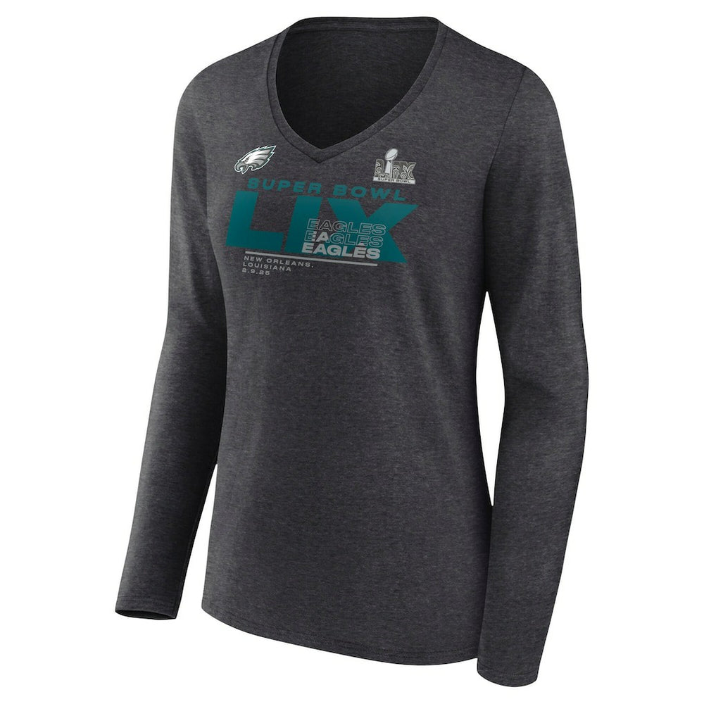 Philadelphia Eagles Fanatics Women's Super Bowl LIX Quick Pass Long Sleeve V-Neck T-Shirt