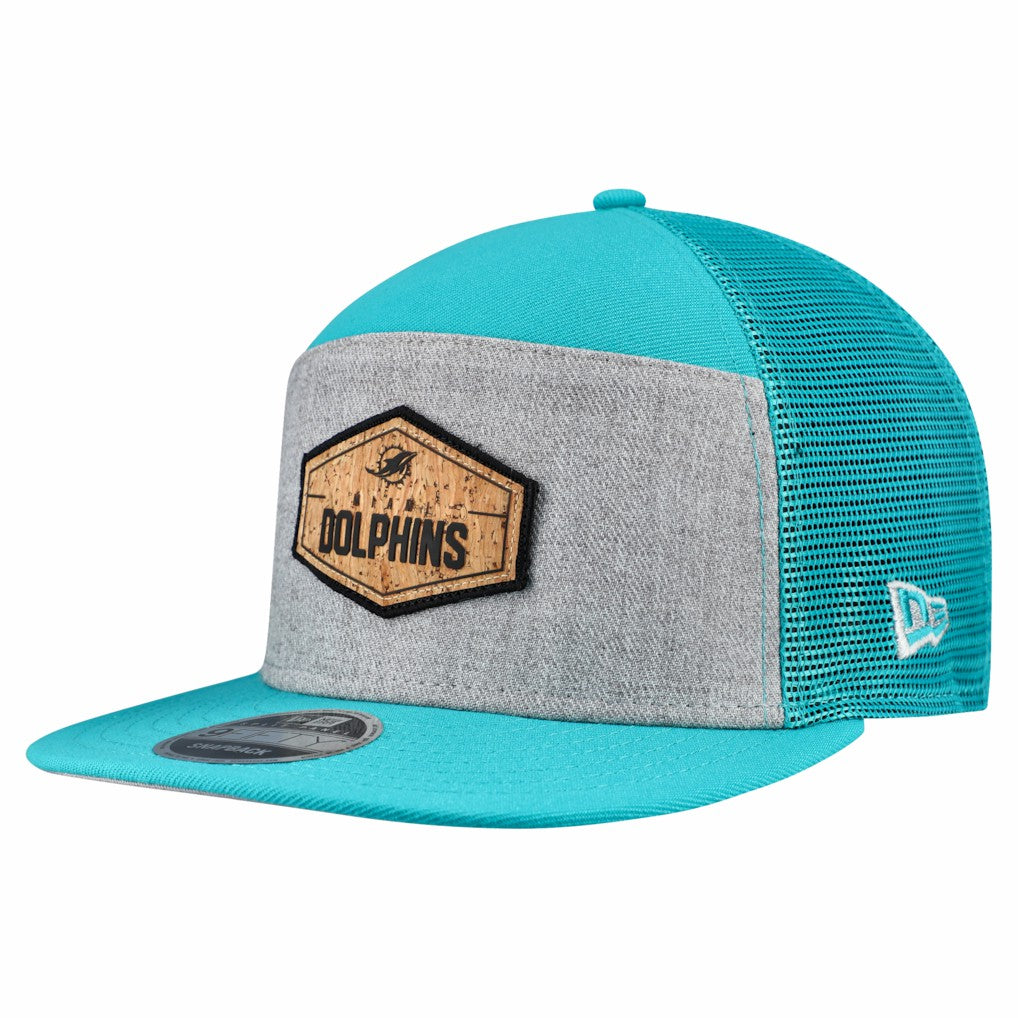 Miami Dolphins New Era Cork Split Panel 9FIFTY Trucker Snapback Hat