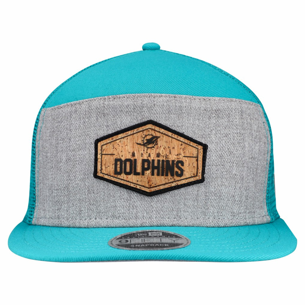 Miami Dolphins New Era Cork Split Panel 9FIFTY Trucker Snapback Hat