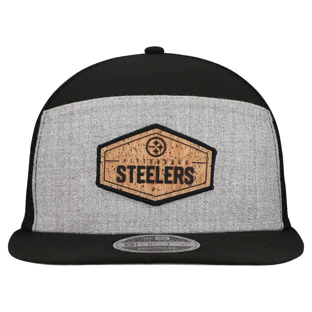 Pittsburgh Steelers New Era Cork Split Panel 9FIFTY Trucker Snapback Hat