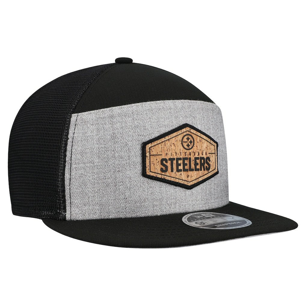 Pittsburgh Steelers New Era Cork Split Panel 9FIFTY Trucker Snapback Hat