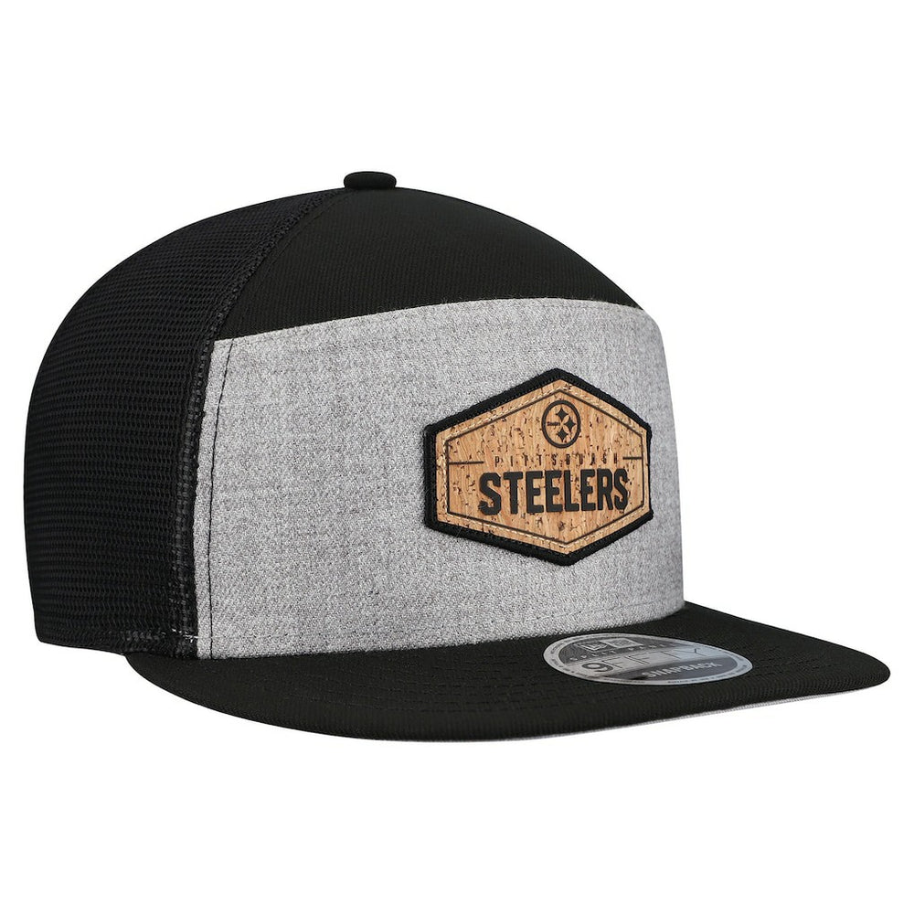 Pittsburgh Steelers New Era Cork Split Panel 9FIFTY Trucker Snapback Hat