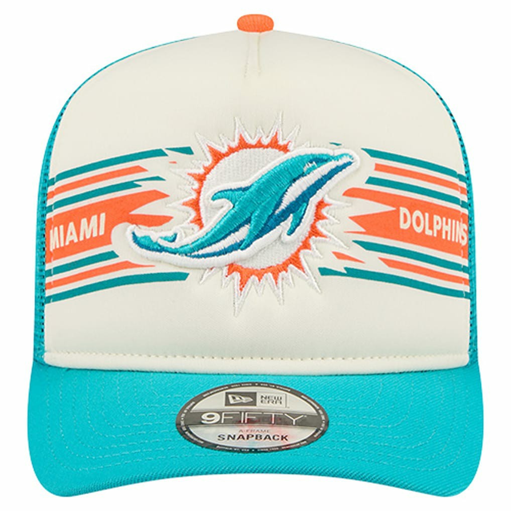 Miami Dolphins New Era Banner A-Frame 9FIFTY Trucker Snapback Hat