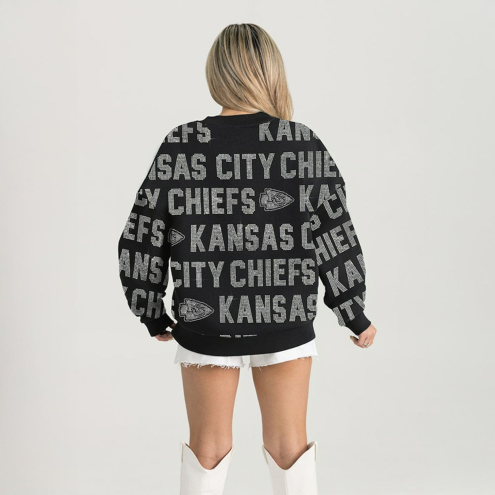 Kansas City Chiefs  Gameday Couture Women's Oversized Hype Era Rhinestone Text Sweatshirt