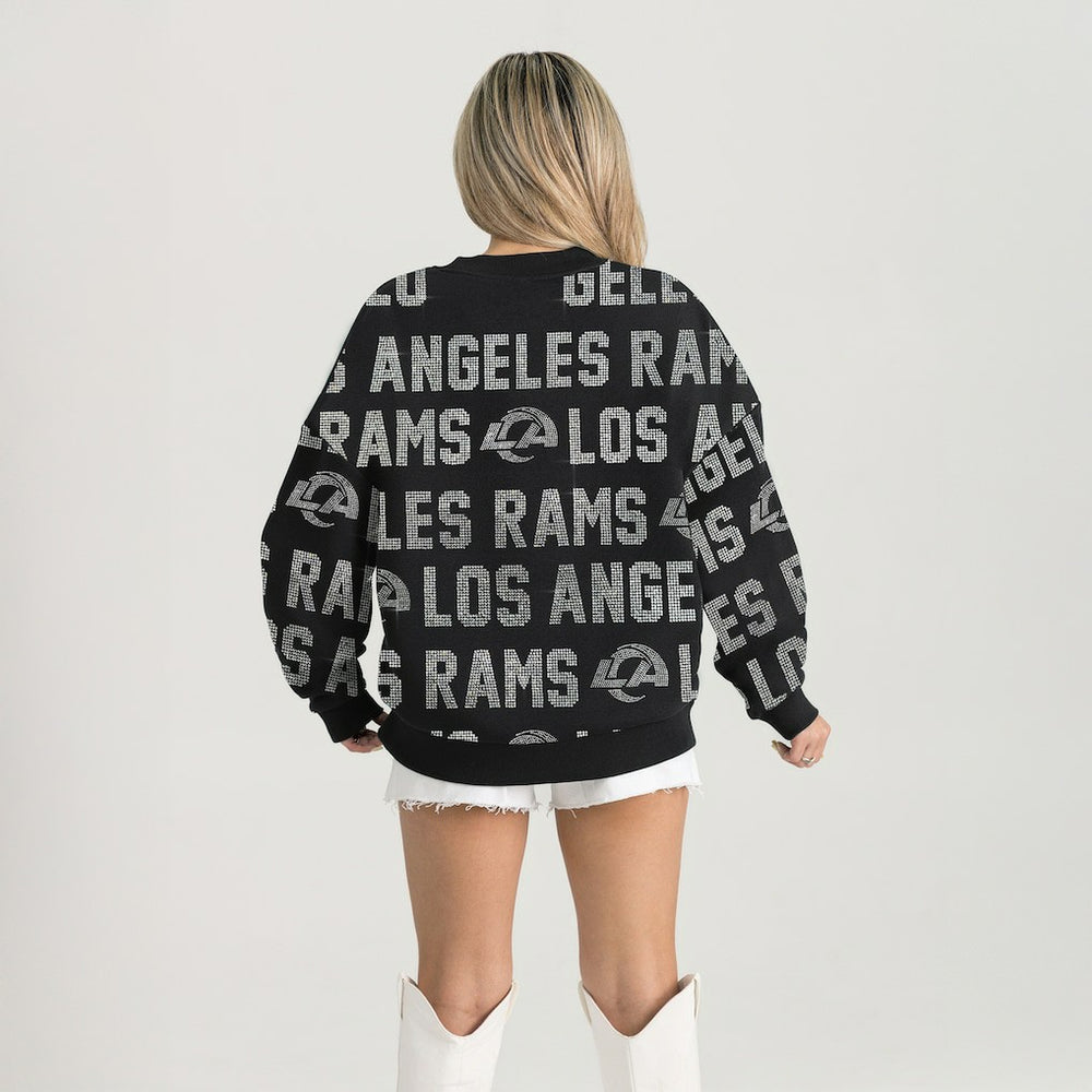 Los Angeles Rams  Gameday Couture Women's Oversized Hype Era Rhinestone Text Sweatshirt