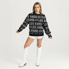 Los Angeles Rams  Gameday Couture Women's Oversized Hype Era Rhinestone Text Sweatshirt