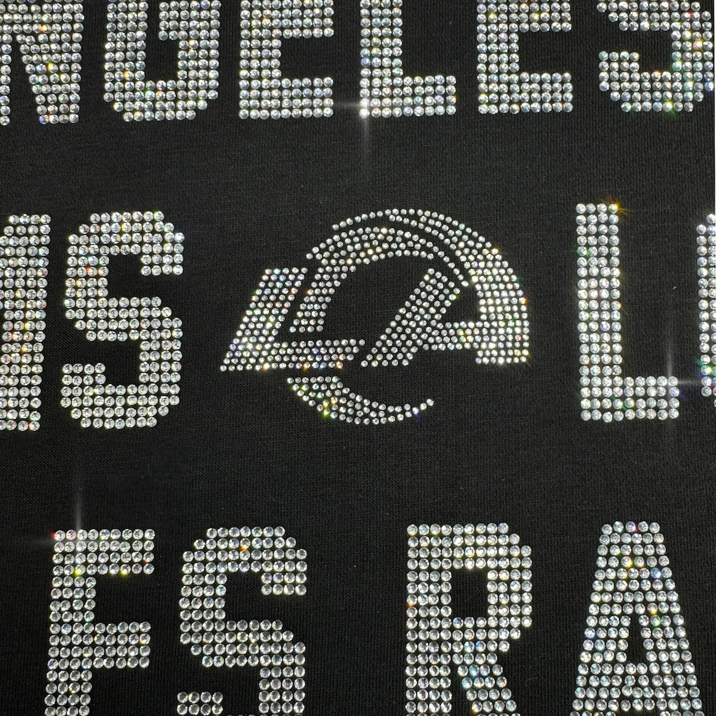 Los Angeles Rams  Gameday Couture Women's Oversized Hype Era Rhinestone Text Sweatshirt