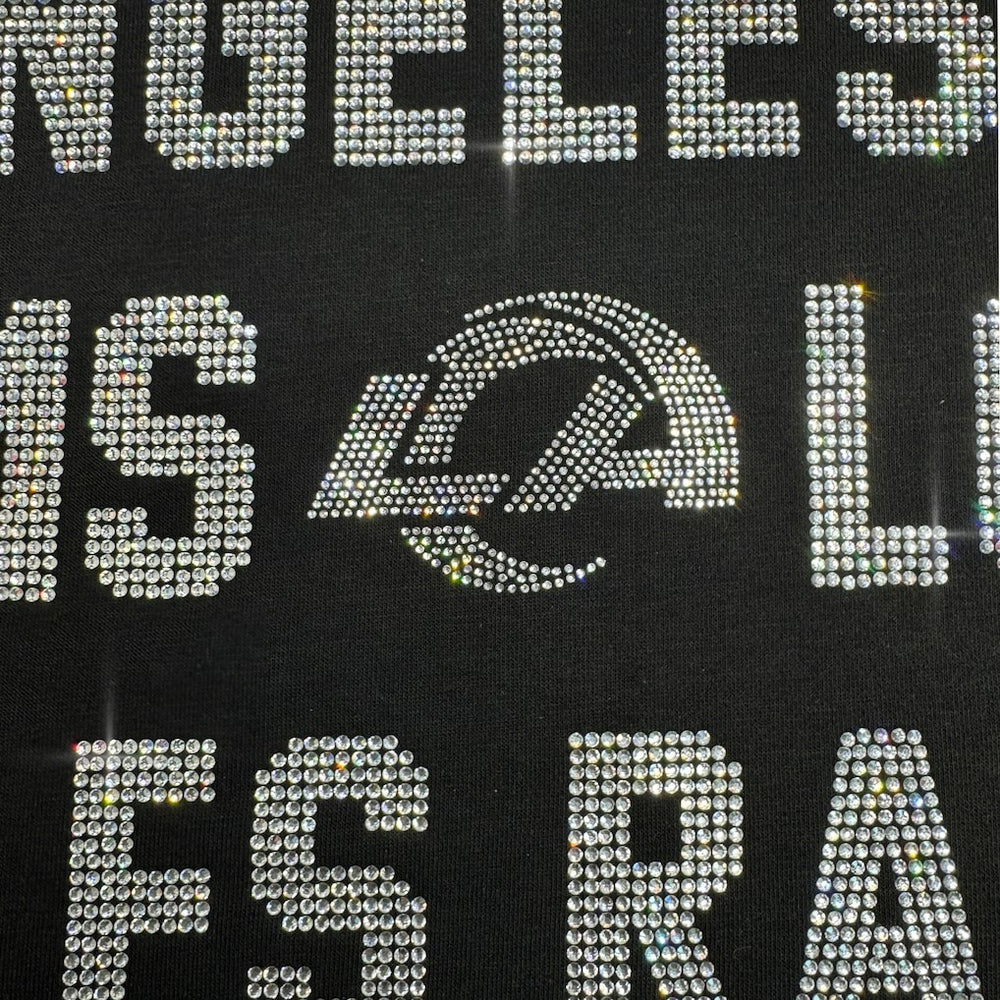 Los Angeles Rams  Gameday Couture Women's Oversized Hype Era Rhinestone Text Sweatshirt