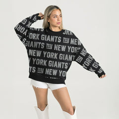 New York Giants New Era Gameday Couture Women's Oversized Hype Era Rhinestone Text Sweatshirt