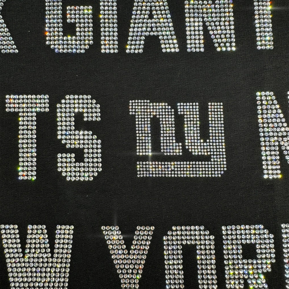 New York Giants New Era Gameday Couture Women's Oversized Hype Era Rhinestone Text Sweatshirt