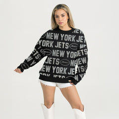 New York Jets New Era Gameday Couture Women's Oversized Hype Era Rhinestone Text Sweatshirt