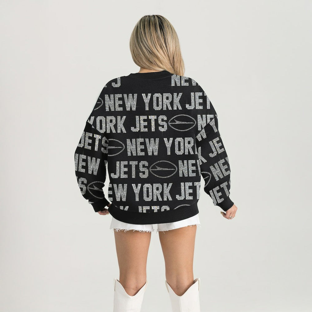 New York Jets New Era Gameday Couture Women's Oversized Hype Era Rhinestone Text Sweatshirt