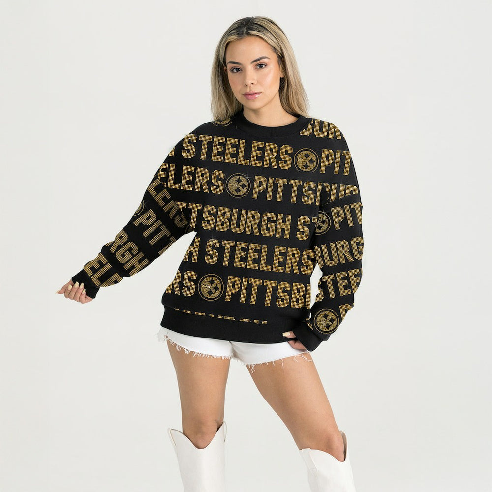 Pittsburgh Steelers  Gameday Couture Women's Oversized Hype Era Rhinestone Text Sweatshirt