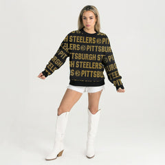 Pittsburgh Steelers  Gameday Couture Women's Oversized Hype Era Rhinestone Text Sweatshirt