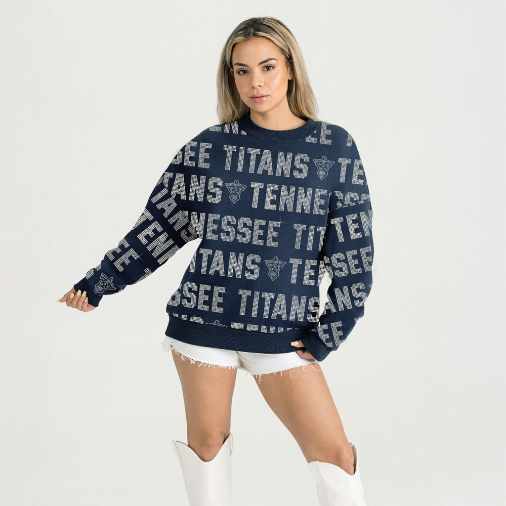 Tennessee Titans  Gameday Couture Women's Oversized Hype Era Rhinestone Text Sweatshirt