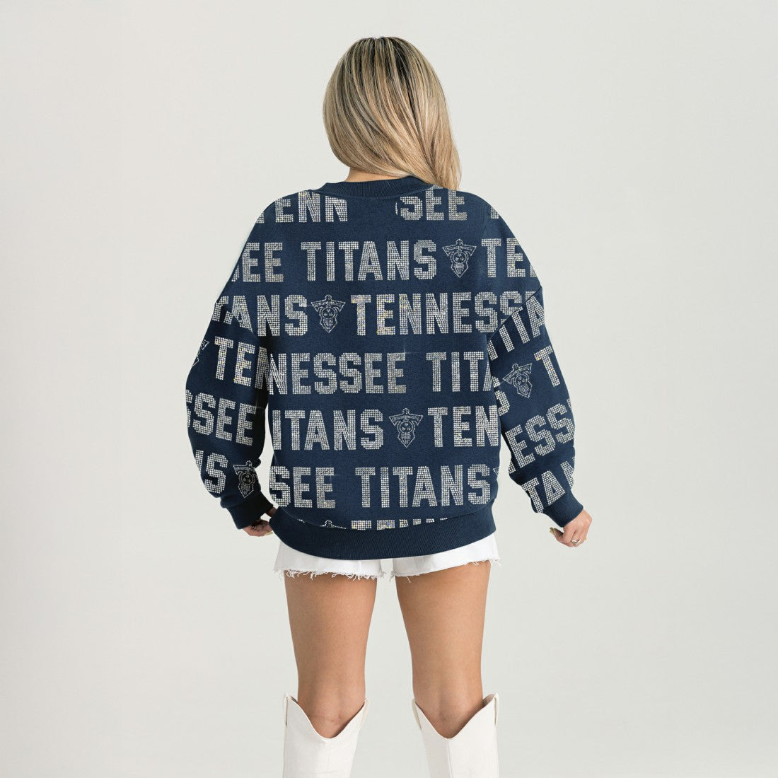 Tennessee Titans  Gameday Couture Women's Oversized Hype Era Rhinestone Text Sweatshirt