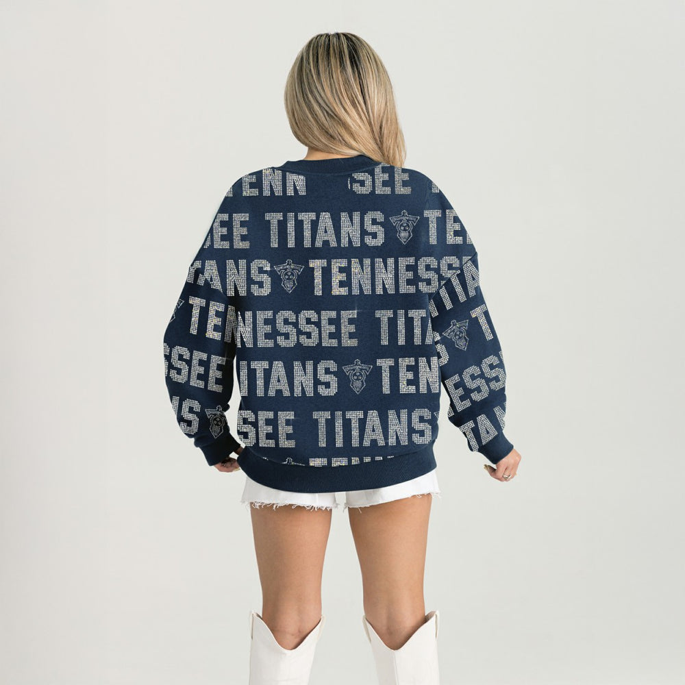 Tennessee Titans  Gameday Couture Women's Oversized Hype Era Rhinestone Text Sweatshirt